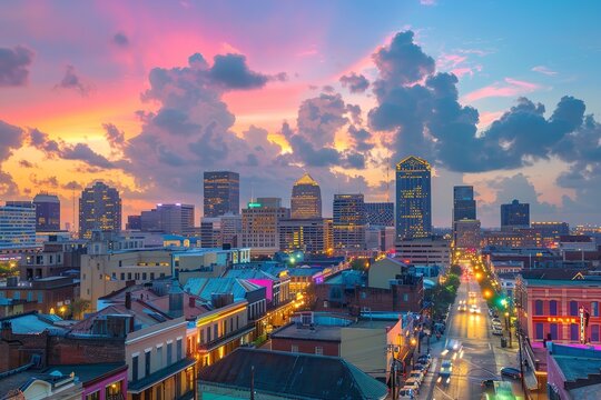USA Louisiana New Orleans Bourbon Street Downtown. Generative Ai