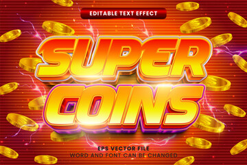 Fototapeta na wymiar Super coins casino games 3d editable vector text effect