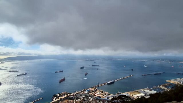 Timelapse Over the Strait of Gibraltar with Fast Moving Clouds and the Atlantic Ocean in the Background
