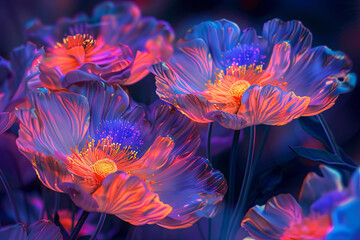 Illustration of colorful flowers glowing in the dark