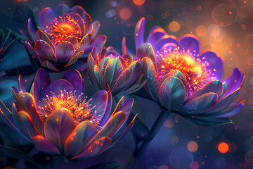 Fototapeta na wymiar Illustration of colorful flowers glowing in the dark