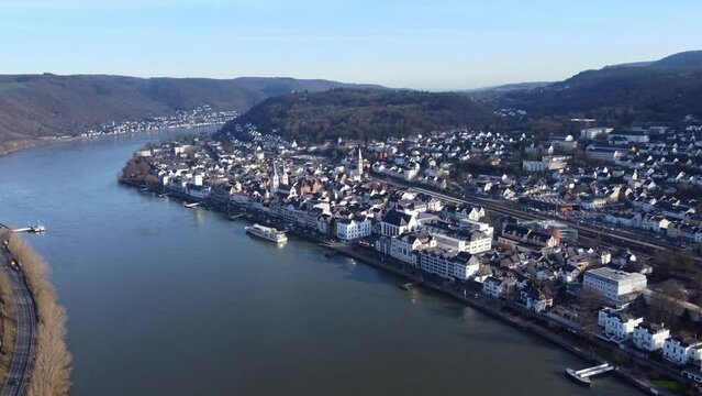 Drone View of Boppard Medieval Town On River Rhine, Germany