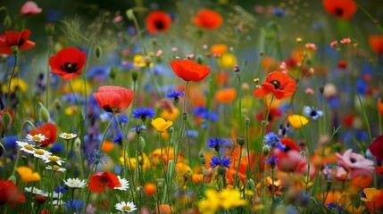 From delicate daisies to bold poppies this wildflower meadow boasts an array of colors and textures perfectly reflecting the natural . .