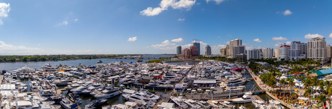 Aerial panorama Palm Beach International Boat Show 2024