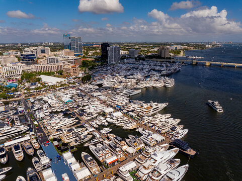 Aerial drone stock image Palm Beach International Boat Show