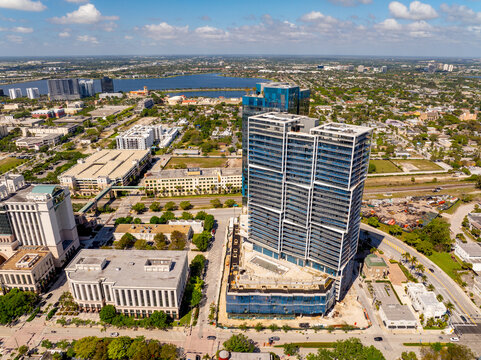 Aerial photo of One Palm Beach mixed use development construction site