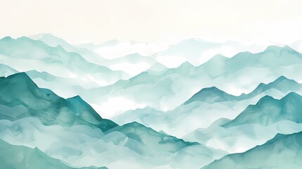 Watercolor clouds and mist surrounding fairyland mountains illustration poster background