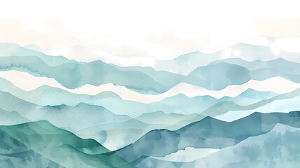 Obraz premium Watercolor clouds and mist surrounding fairyland mountains illustration poster background
