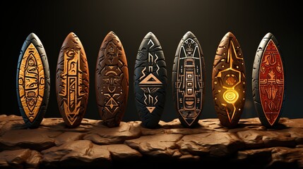 A set of ancient runes or hieroglyphic symbols