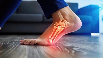 Conceptual image of a person's heel, joint diseases, hallux valgus, plantar fasciitis, heel spur, illustration made with generative AI