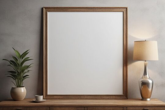 A blank photo frame on a painted wall for mockup design