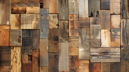 Patched reclaimed wood background texture, with a captivating blend of vintage and rustic elements ai image