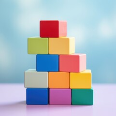 A stack of colorful building blocks neatly arranged, promoting toys or early childhood development