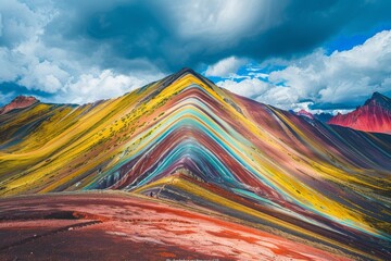 Montaña de Siete Colores, or Rainbow Mountain, in Vinicunca, Cusco Region, Peru. A breathtaking natural wonder.