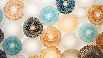 A close-up of dot mandalas arranged in a circular pattern, a hypnotic and captivating background for spiritual or wellness content - obrazy, fototapety, plakaty