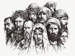 Inspirational hand-drawn illustrations of Christian martyrs white background