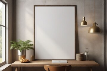 A blank photo frame on a painted wall for mockup design