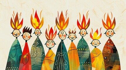 Whimsical hand-drawn depiction of Pentecost