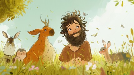 Whimsical sketches of John the Baptist with cute