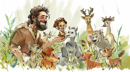 Whimsical sketches of John the Baptist with cute