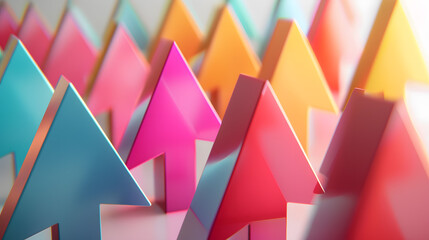 上昇するカラフルな矢印の3DCG