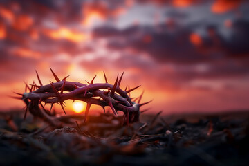 The crown of thorns of Jesus Christ At Sunset - obrazy, fototapety, plakaty