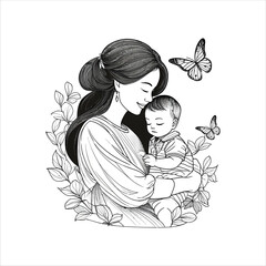Happy mother day continuous one line drawing vector image 