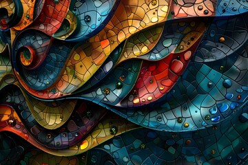 Enigmatic Cosmic Puzzle of Vibrant Jewel-Toned Fractal Mosaic