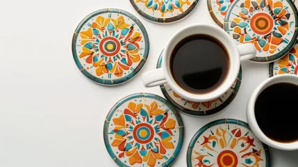 Fotobehang Blank mockup of a set of ceramic coasters featuring a vibrant mosaic pattern. © Justlight