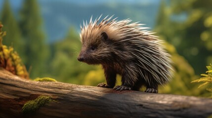 Hedgehog on the rocks in the forest. Wild animal. - obrazy, fototapety, plakaty