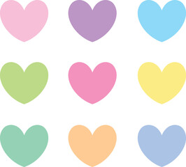 Set of pastel colored hearts. Vector Illustration.
