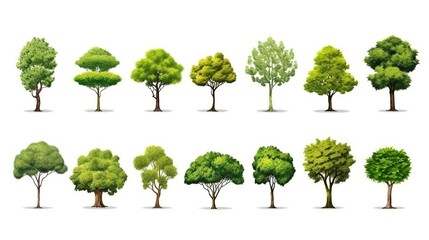 Collection of green trees isolated on white background - obrazy, fototapety, plakaty