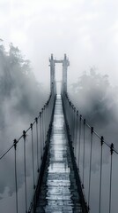 Fototapeta premium Suspended Walkway Through Misty Wilderness Symbolizing Digital Infrastructure Development