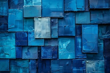 Abstract Blue Geometric Shapes on Digital Mosaic Background
