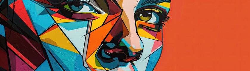A geometric portrait where facial features are reimagined with sharp lines and bold shapes - obrazy, fototapety, plakaty