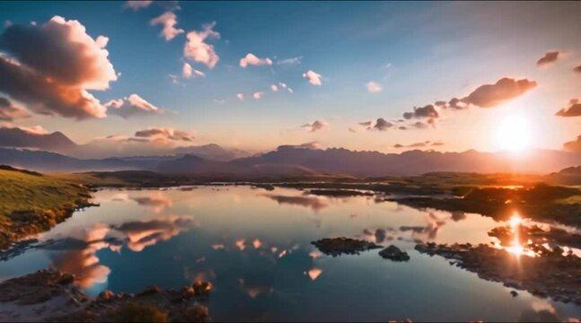 Sunrise time lapse over dramatic landscape, epic beauty