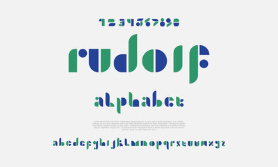 Rudolf creative geometric modern urban alphabet font. Digital abstract futuristic, fashion, sport, minimal technology typography. Simple numeric vector illustration