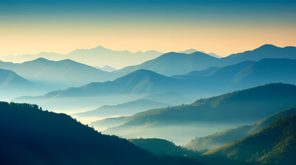 Obraz premium Beautiful sunrise at misty morning mountains