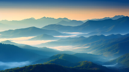 Fototapeta premium Beautiful sunrise at misty morning mountains