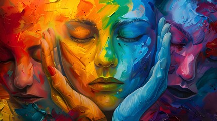 Vibrant Emotional Faces in Abstract Art Expression