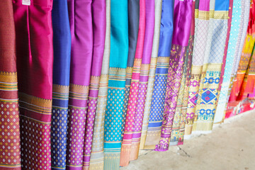 Silk of buriram , woven fabric a crafting profession is famous In Khao Phanom Rung community market