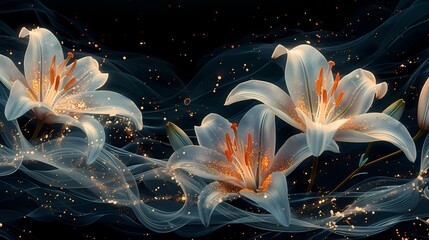 Digital technology fantasy lily flower plant abstract graphic poster web page PPT background