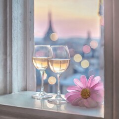 two glasses of wine - obrazy, fototapety, plakaty
