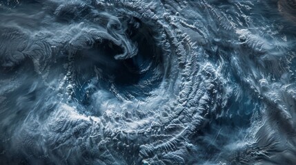 A glimpse of a stormy winter world as seen from a satellites vantage point with a focal point that seems to shift and pulse like the iris of an eye. - obrazy, fototapety, plakaty