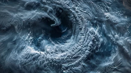 Fotobehang A glimpse of a stormy winter world as seen from a satellites vantage point with a focal point that seems to shift and pulse like the iris of an eye. © Justlight