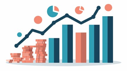 A graph of income growth and savings accumulation in the foreground, with the solid background of a bank symbolizing trust and security