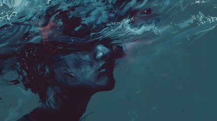 Emotional Abstract Portrait with Dynamic Waves
