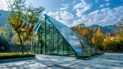 Obraz premium glass temple architectural landscape illustration poster background