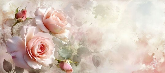 invitation painting pastel romance rose soft ornament print watercolor, romantic background