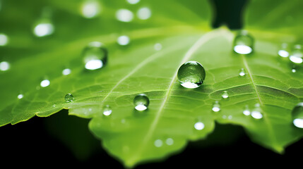 Water drops on green leaf